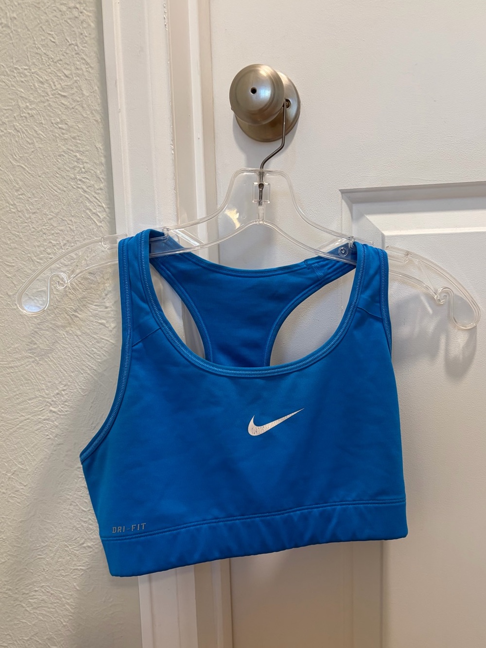 Nike Bright Blue Racerback Sports Bra with White Swoosh